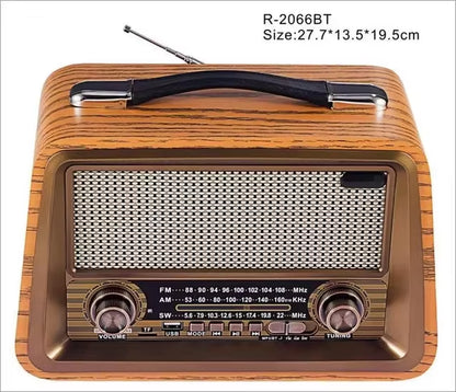 R-2066BT Retro Multi Band Real Wooden Rechargeable Radio with Wireles Bluetooth Link USB Mp3 Player Outdoor Portable Speaker Box