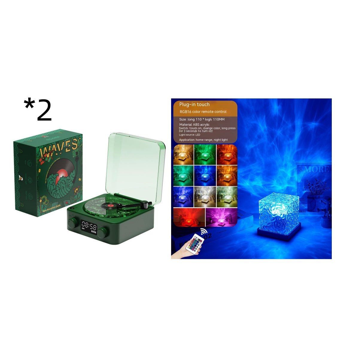 Retro Turntable Speaker Wireless Bluetooth-Compatible 5.0 Vinyl Record Player Stereo Sound with White Noise RGB Projection Lamp Effect