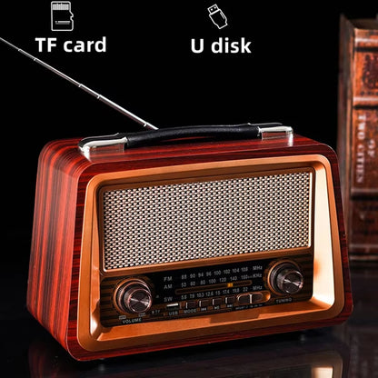 R-2066BT Retro Multi Band Real Wooden Rechargeable Radio with Wireles Bluetooth Link USB Mp3 Player Outdoor Portable Speaker Box