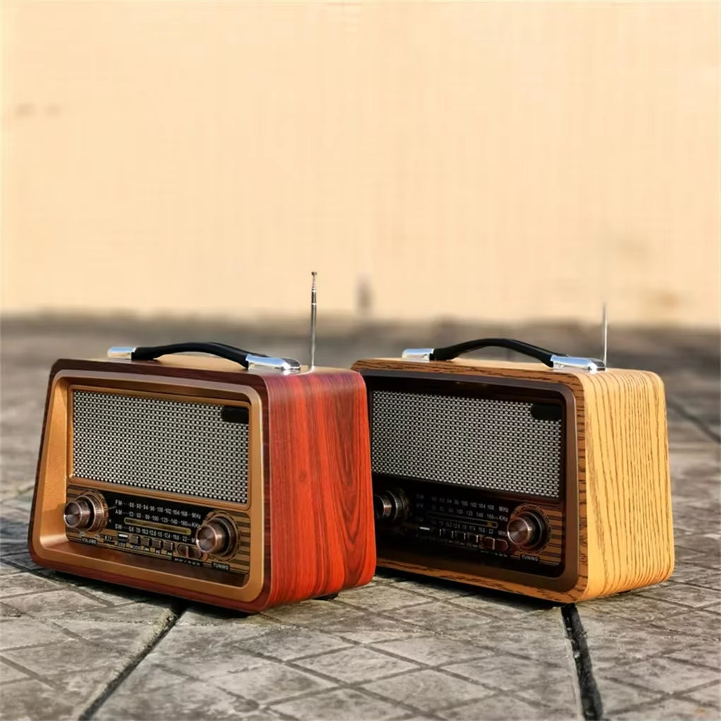 R-2066BT Retro Multi Band Real Wooden Rechargeable Radio with Wireles Bluetooth Link USB Mp3 Player Outdoor Portable Speaker Box