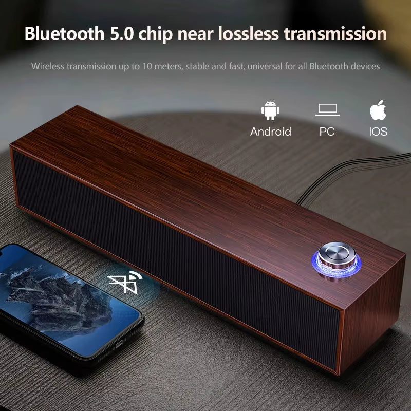 Wired Wooden Computer Speaker Bluetooth Speakers with Multimedia for Desktop Sound Box Subwoofer Soundbar Strong Bass HIFI