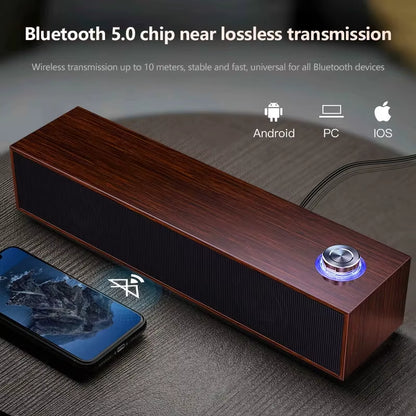Wired Wooden Computer Speaker Bluetooth Speakers with Multimedia for Desktop Sound Box Subwoofer Soundbar Strong Bass HIFI
